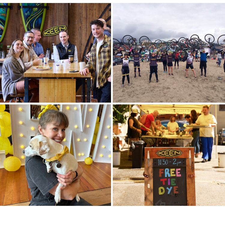 A collage of four images of groups of employees at social/recreational events.