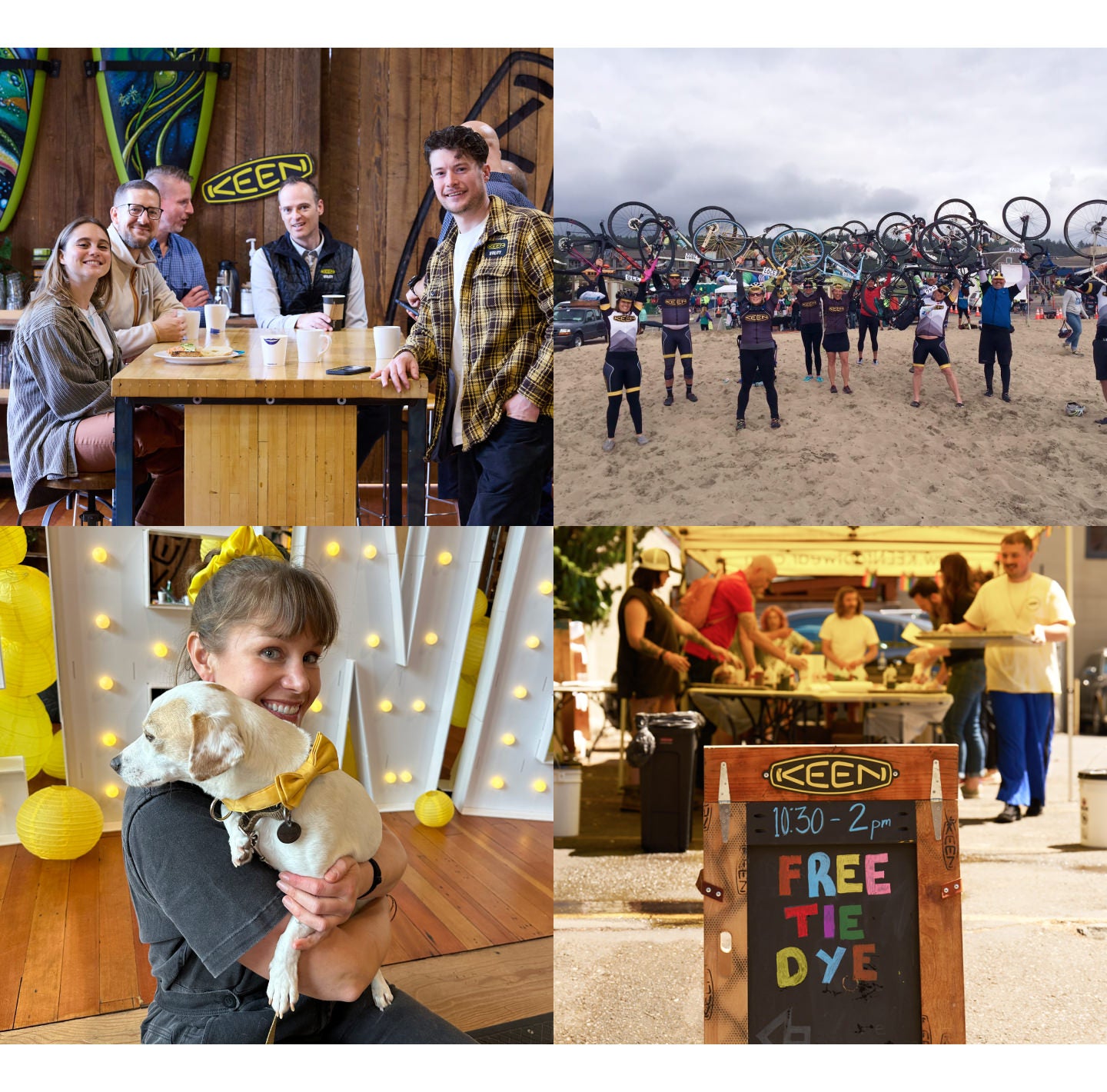 A collage of four images of groups of employees at social/recreational events.
