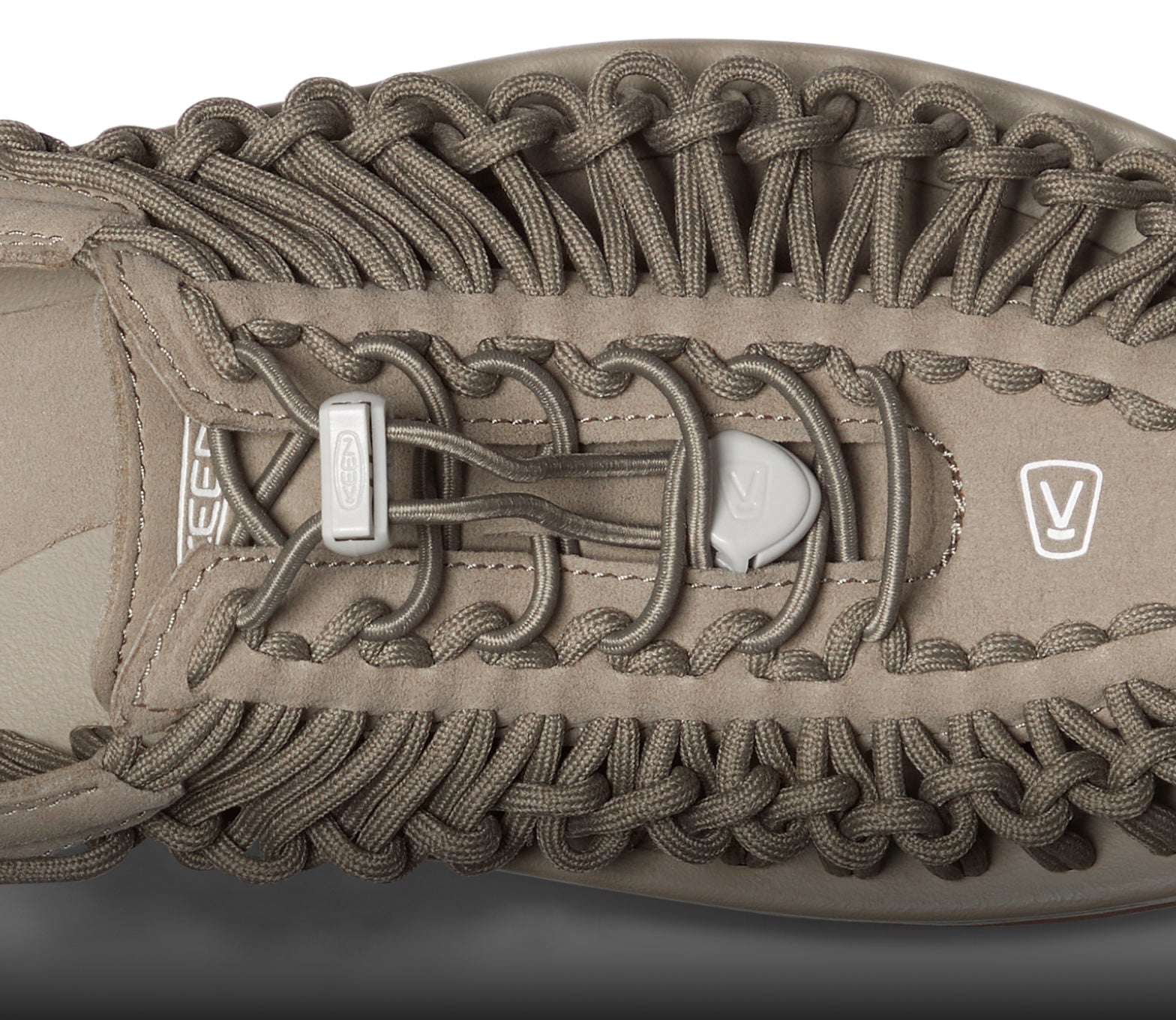 A close-up of a taupe-colored KEEN UNEEK sandal.