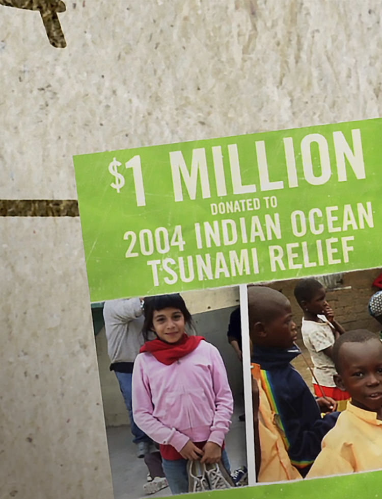 Magazine cover that reads "$1 Million donated to tsunami relief"