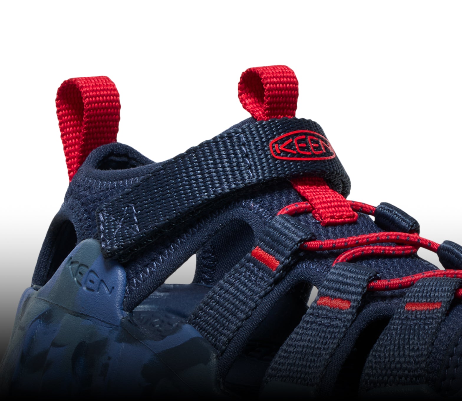 A close-up of a dark blue Hyperport H2 sandal.