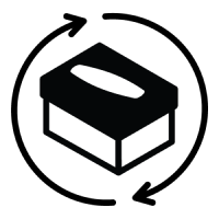 A shoe box with two arrows around it, moving in a circular motion