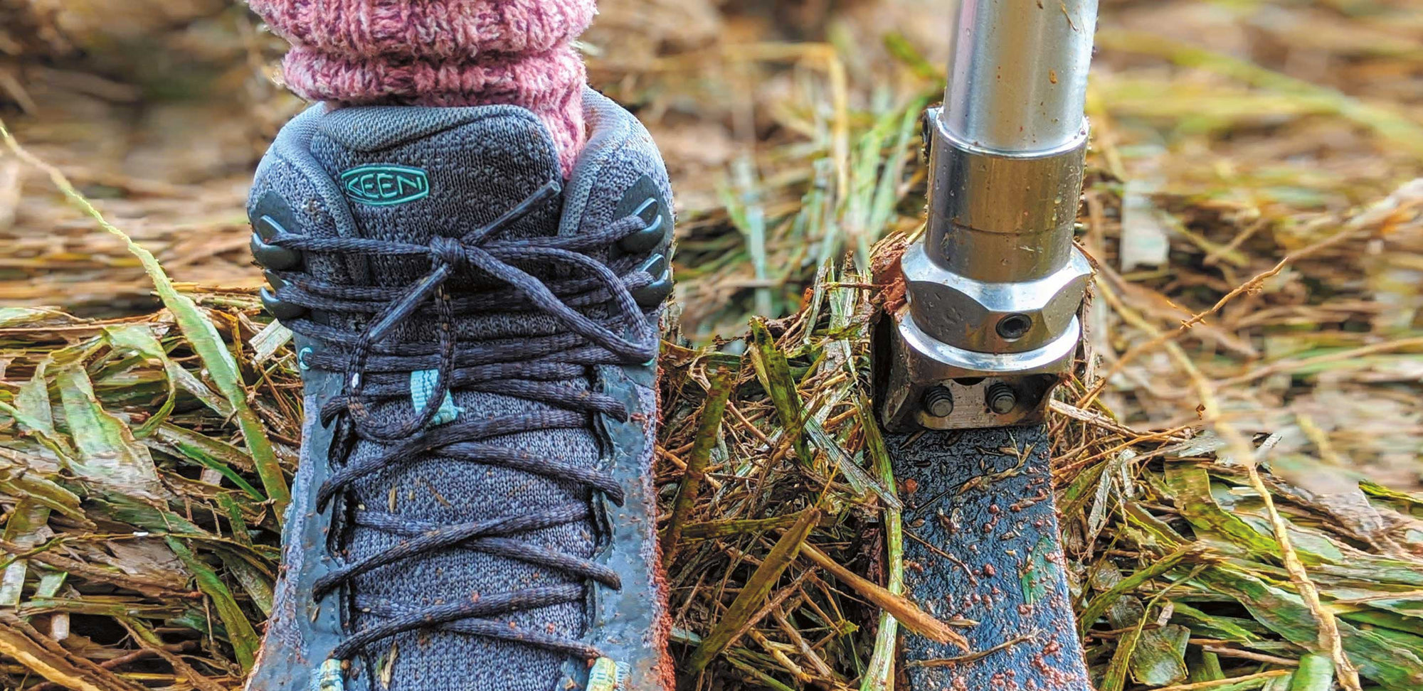 KEEN fan and amputee Lydia Bradley Meek hiking in the Georgia clay