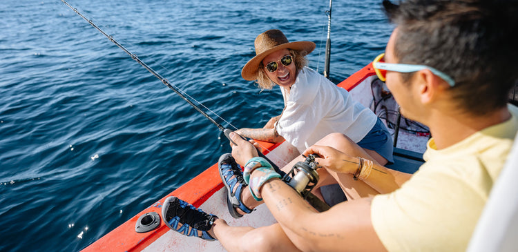 fishing on a boat with friends