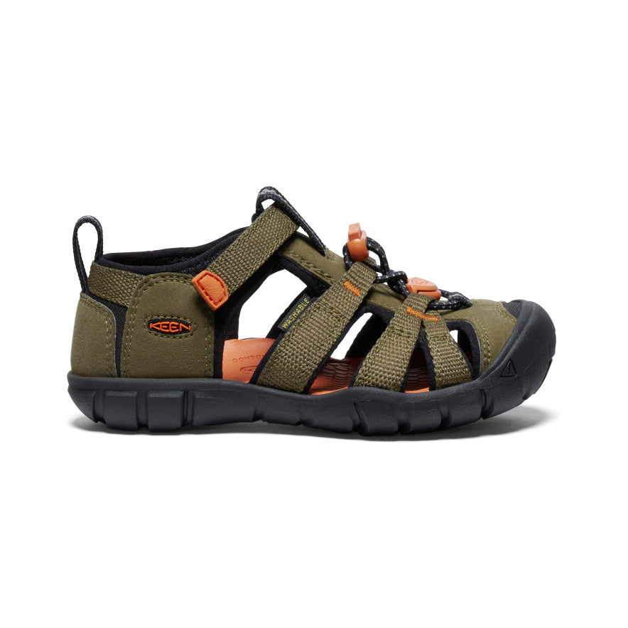 Little Kids Seacamp II CNX Dark Olive Gold Flame Sandal KEEN