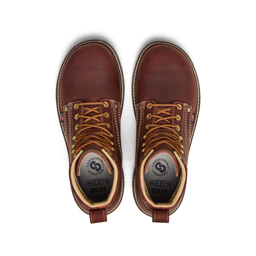 mens waterproof leather dress boots KEEN Men's Liberty 6" Waterproof 90 Degree Heel Boot (Soft Toe) | Bombay Brown/Gum