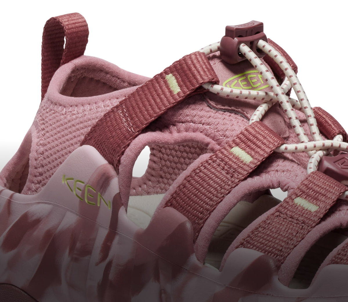 A close-up of a pink Hyperport H2 sandal.