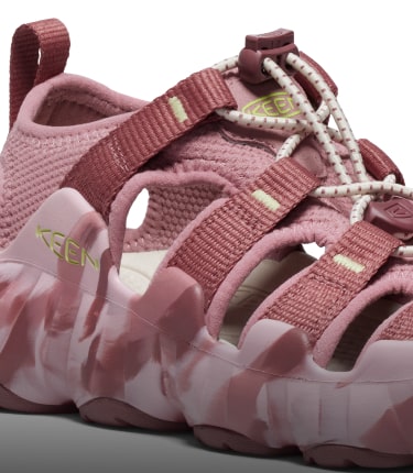A close-up of a pink Hyperport H2 sandal.
