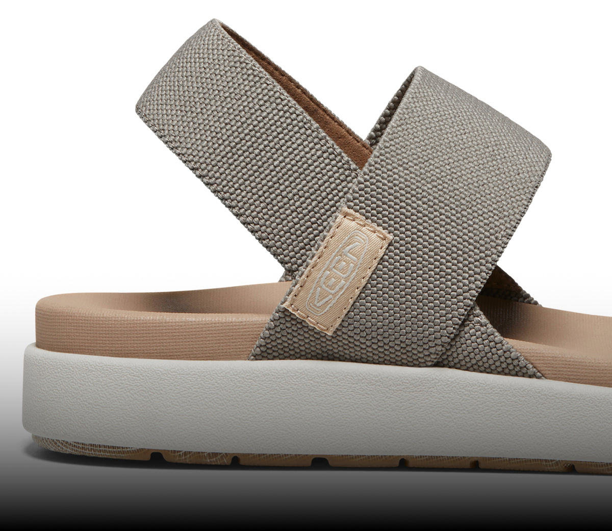 A close-up of the sole and strap of the KEEN Elle sandal.