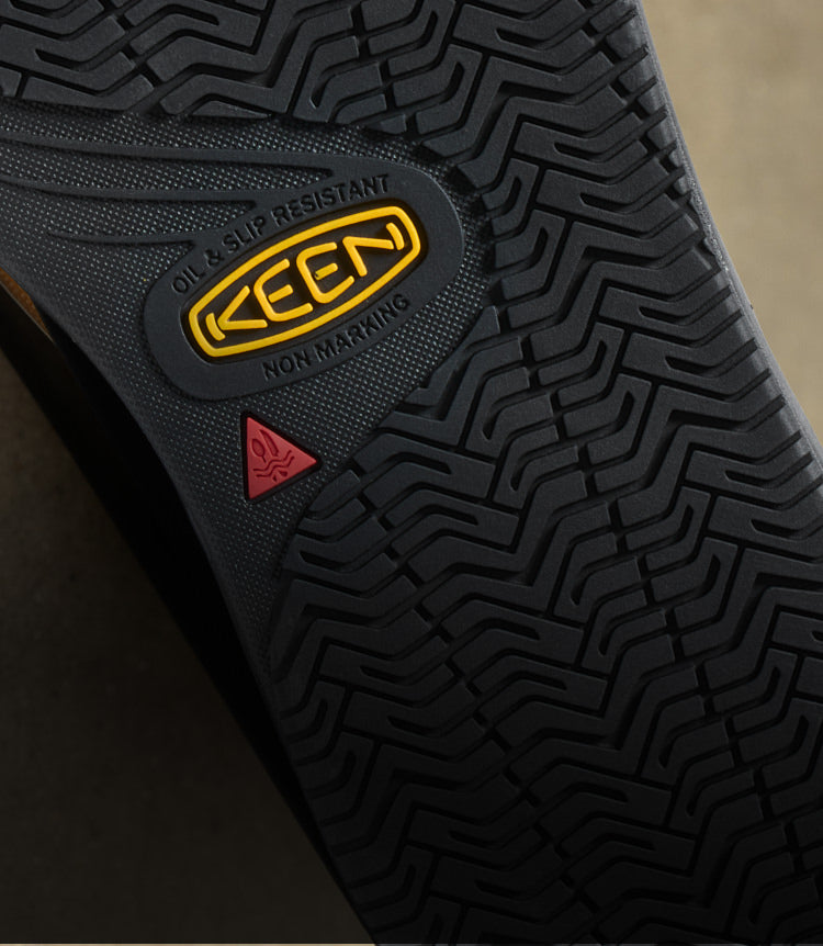 The oil and slip-resistant sole of a KEEN Kenton work boot.