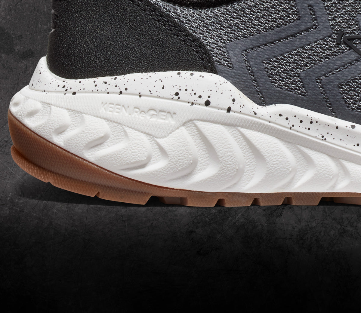A close-up of the sole of a KEEN Arvada shoe featuring Re.GEN technology.