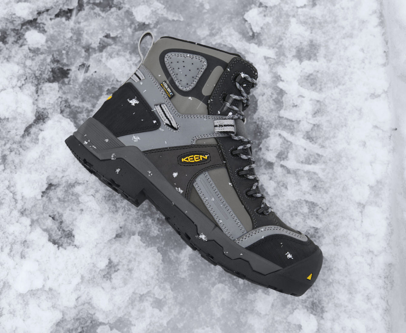 Men's KEEN Davenport winter work boots, showcasing a rugged exterior and insulated interior for work in cold, wet and icy conditions