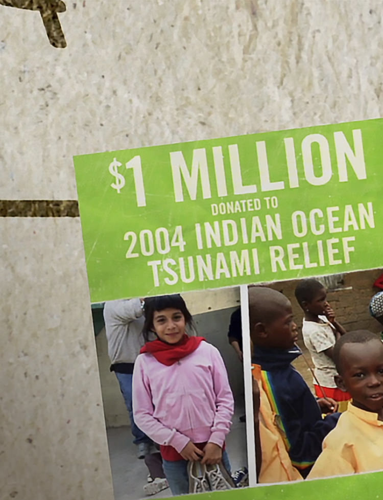 Magazine cover that reads "$1 Million donated to tsunami relief"