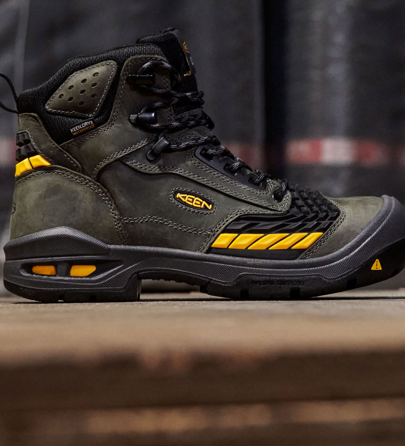 Men's Troy work boot close up in factory setting