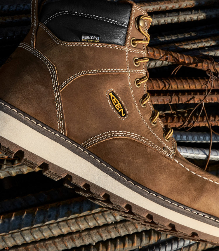 A close-up of a KEEN Cincinnati work boot.