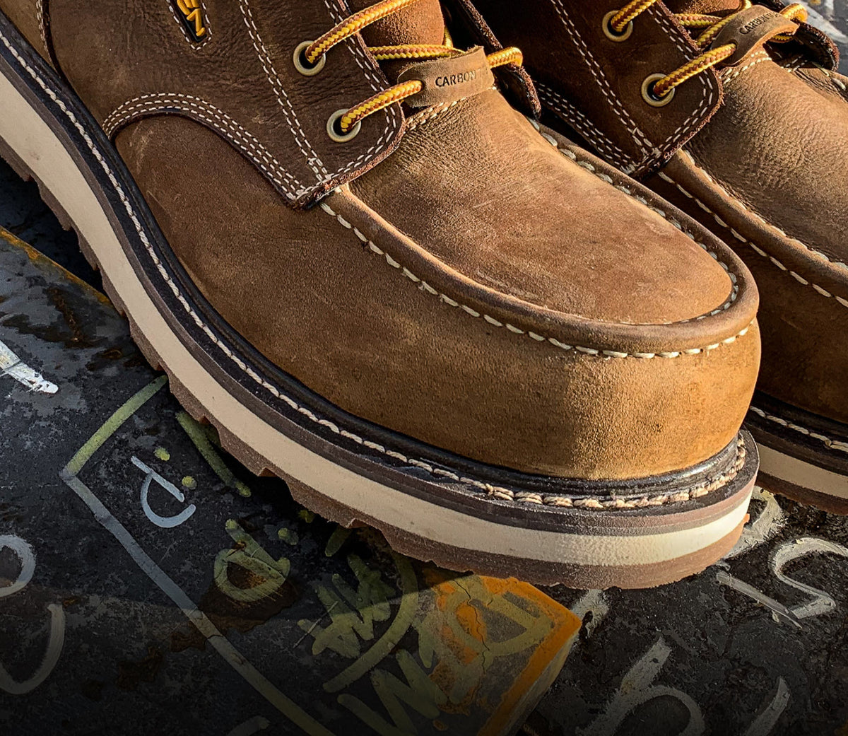 A close-up of the toes of a pair of KEEN Cincinnati boots.