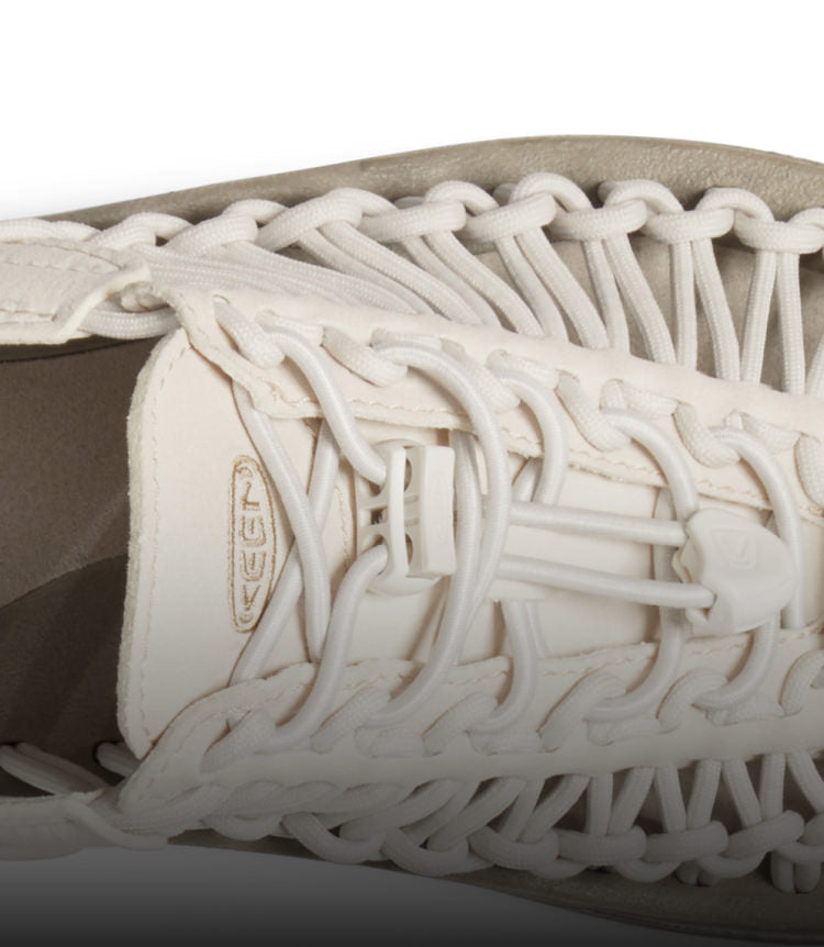 A white KEEN UNEEK sandal shown from above.